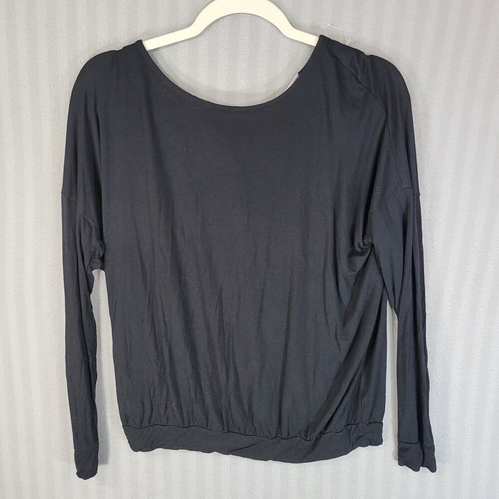adore me lyanna top size medium pajama long sleeve scoop back with tie black